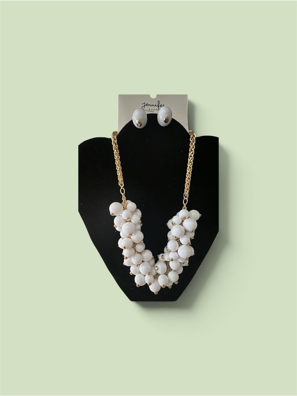Jennifer &Co  White Beaded Statement Necklace & Earring Set